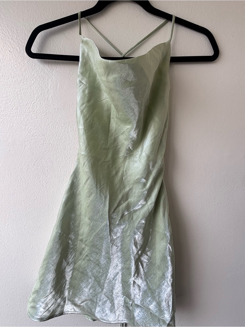 Satin Slip Dress in Pale Green